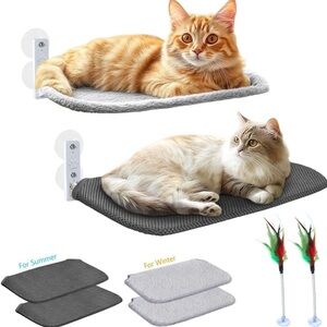 Idepet 2 PACK Cat Window Perches Metal Foldable Multi Cats Hammocks Beds w/toys